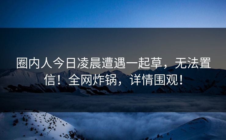 圈内人今日凌晨遭遇一起草,无法置信!全网炸锅,详情围观! 圈内人今日凌晨遭遇一起草,无法置信!全网炸锅,详情围观!