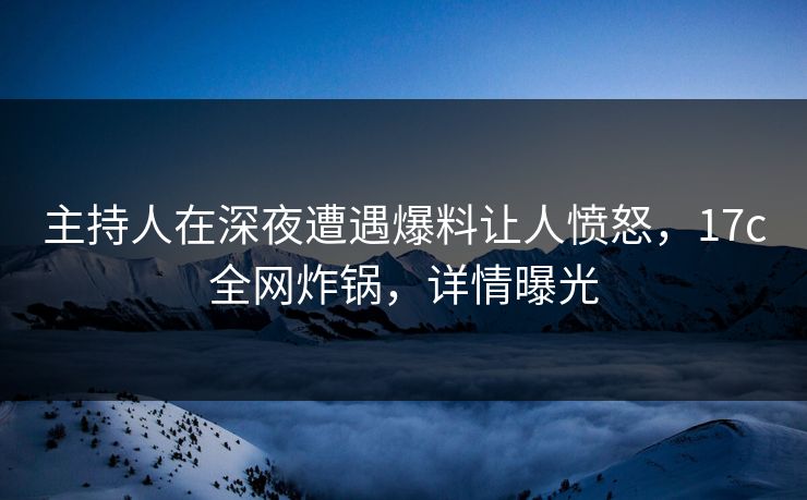 主持人在深夜遭遇爆料让人愤怒，17c全网炸锅，详情曝光